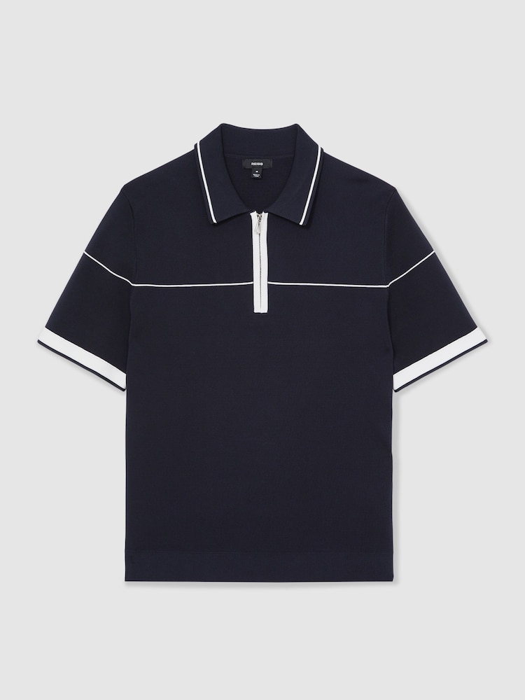 Reiss Navy/White Bradford Half Zip Tipped Polo Shirt - Image 2 of 6