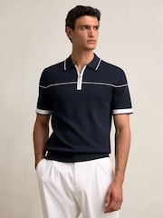 Reiss Navy/White Bradford Half Zip Tipped Polo Shirt - Image 3 of 6