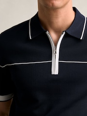 Reiss Navy/White Bradford Half Zip Tipped Polo Shirt - Image 4 of 6