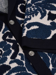 Reiss Navy Blue/White Albert Paisley Jacquard Knit Shirt - Image 5 of 5