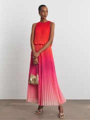 Joanna Hope Red Pleated Ombre Dress - Image 1 of 4