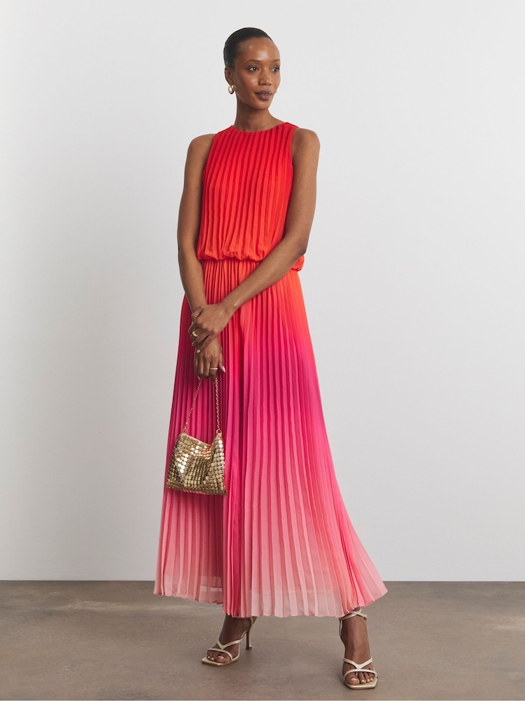 Joanna Hope Red Pleated Ombre Dress - Image 1 of 4
