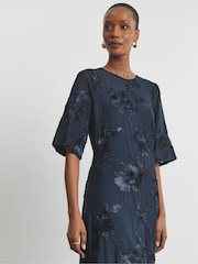 Joanna Hope Blue Magisculpt Textured Mesh Column Dress - Image 3 of 4