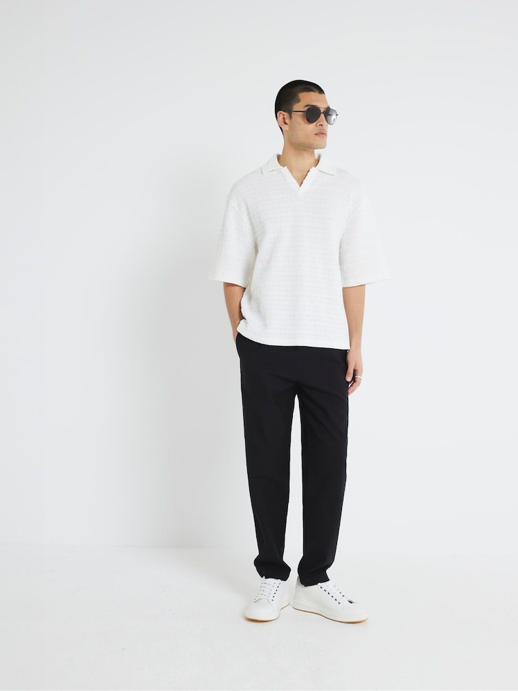 River Island White Open Neck Plisse Polo Shirt - Image 3 of 4
