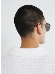 River Island White Open Neck Plisse Polo Shirt - Image 4 of 4