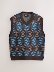Multi EDIT Knitted Sleeveless Argyle Vest - Image 1 of 8