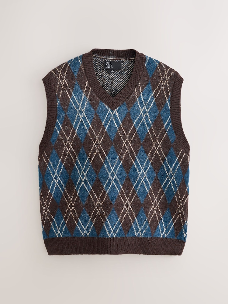 Multi EDIT Knitted Sleeveless Argyle Vest - Image 1 of 8