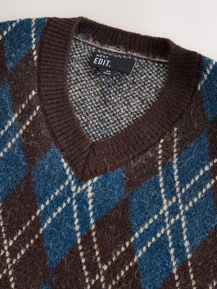 Multi EDIT Knitted Sleeveless Argyle Vest - Image 2 of 8