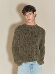 Green EDIT Long Sleeve Knitted Leopard Print Jumper - Image 1 of 14