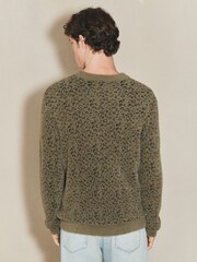 Green EDIT Long Sleeve Knitted Leopard Print Jumper - Image 2 of 14