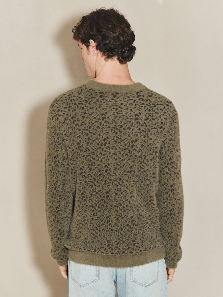 Green EDIT Long Sleeve Knitted Leopard Print Jumper - Image 2 of 14 Green EDIT Long Sleeve Knitted Leopard Print Jumper - Image 2 of 14