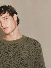 Green EDIT Long Sleeve Knitted Leopard Print Jumper - Image 4 of 14