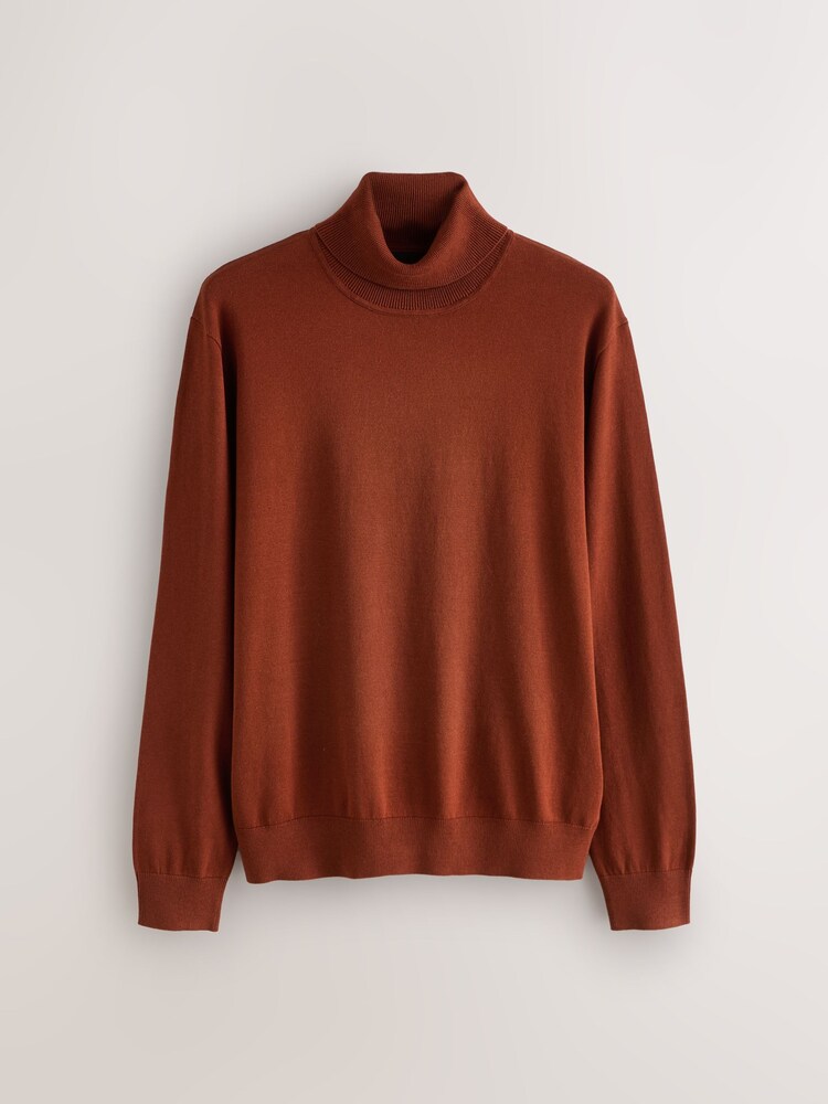 Red Brown EDIT Knitted Long Sleeve Roll Neck Polo Shirt - Image 1 of 3