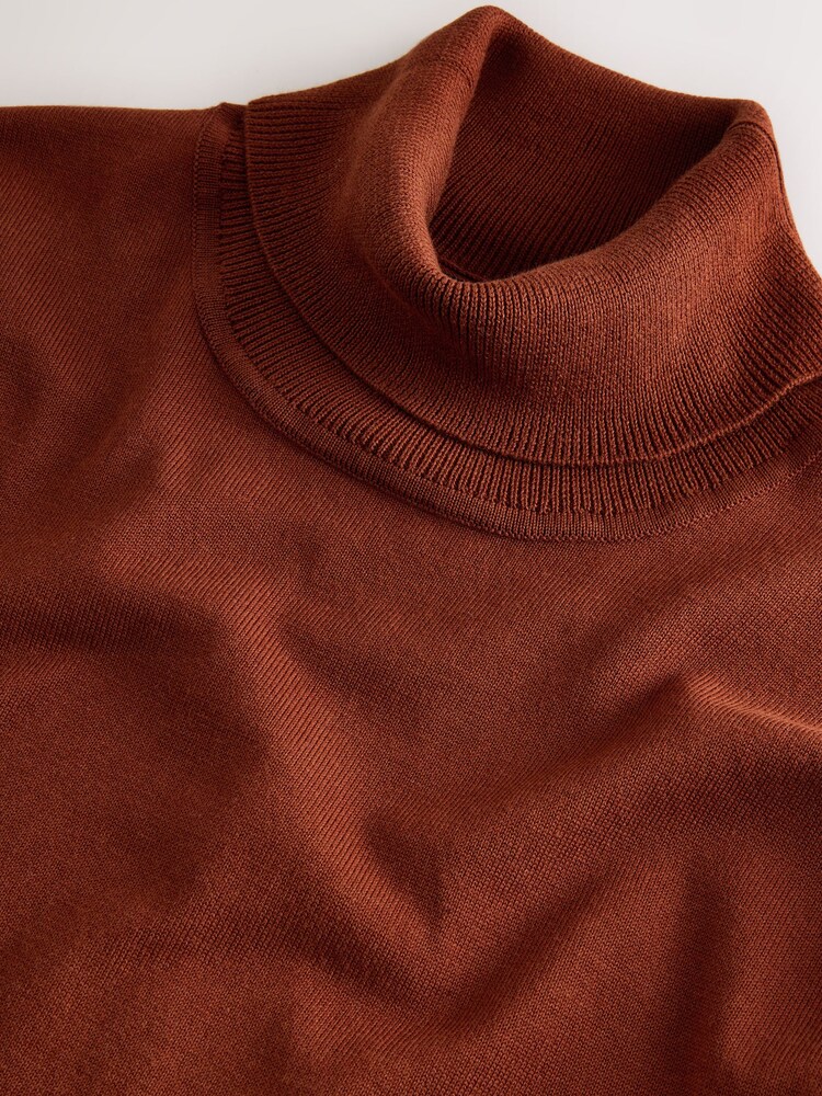 Red Brown EDIT Knitted Long Sleeve Roll Neck Polo Shirt - Image 2 of 3