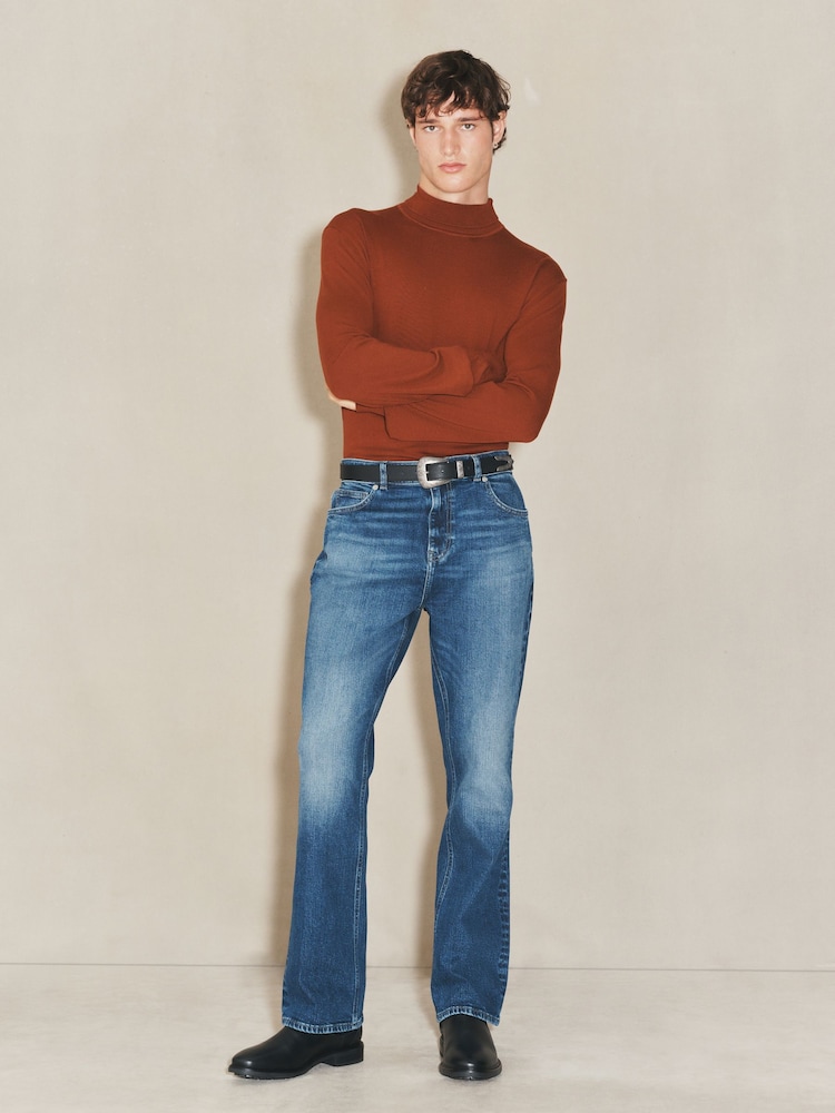 Red Brown EDIT Knitted Long Sleeve Roll Neck Polo Shirt - Image 2 of 3 Red Brown EDIT Knitted Long Sleeve Roll Neck Polo Shirt - Image 2 of 3