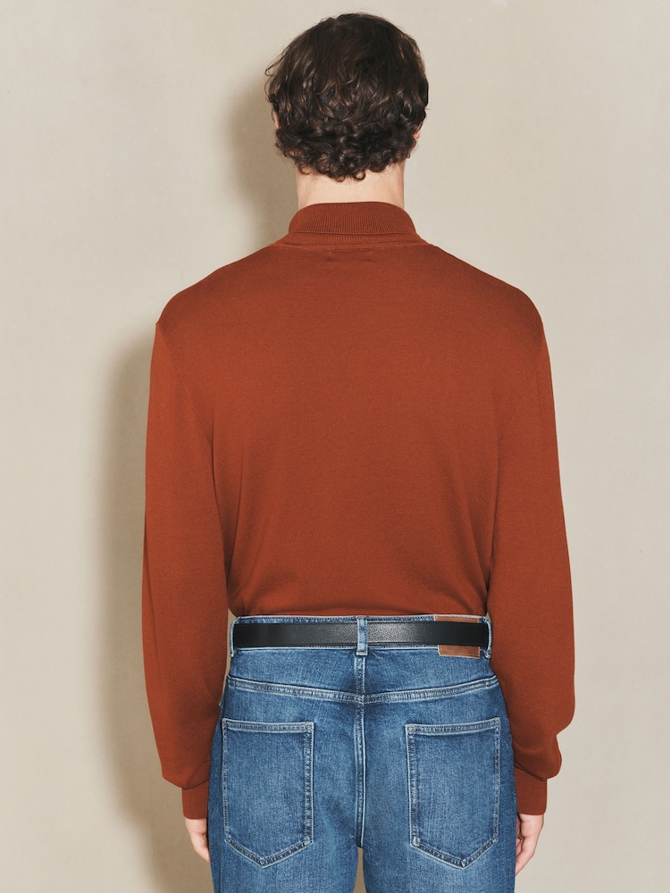 Red Brown EDIT Knitted Long Sleeve Roll Neck Polo Shirt - Image 3 of 3 Red Brown EDIT Knitted Long Sleeve Roll Neck Polo Shirt - Image 3 of 3