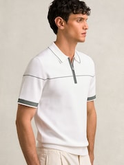 Reiss White/Green Bradford Half Zip Tipped Polo Shirt - Image 1 of 6