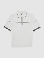 Reiss White/Green Bradford Half Zip Tipped Polo Shirt - Image 2 of 6