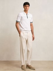 Reiss White/Green Bradford Half Zip Tipped Polo Shirt - Image 3 of 6