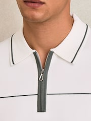 Reiss White/Green Bradford Half Zip Tipped Polo Shirt - Image 4 of 6