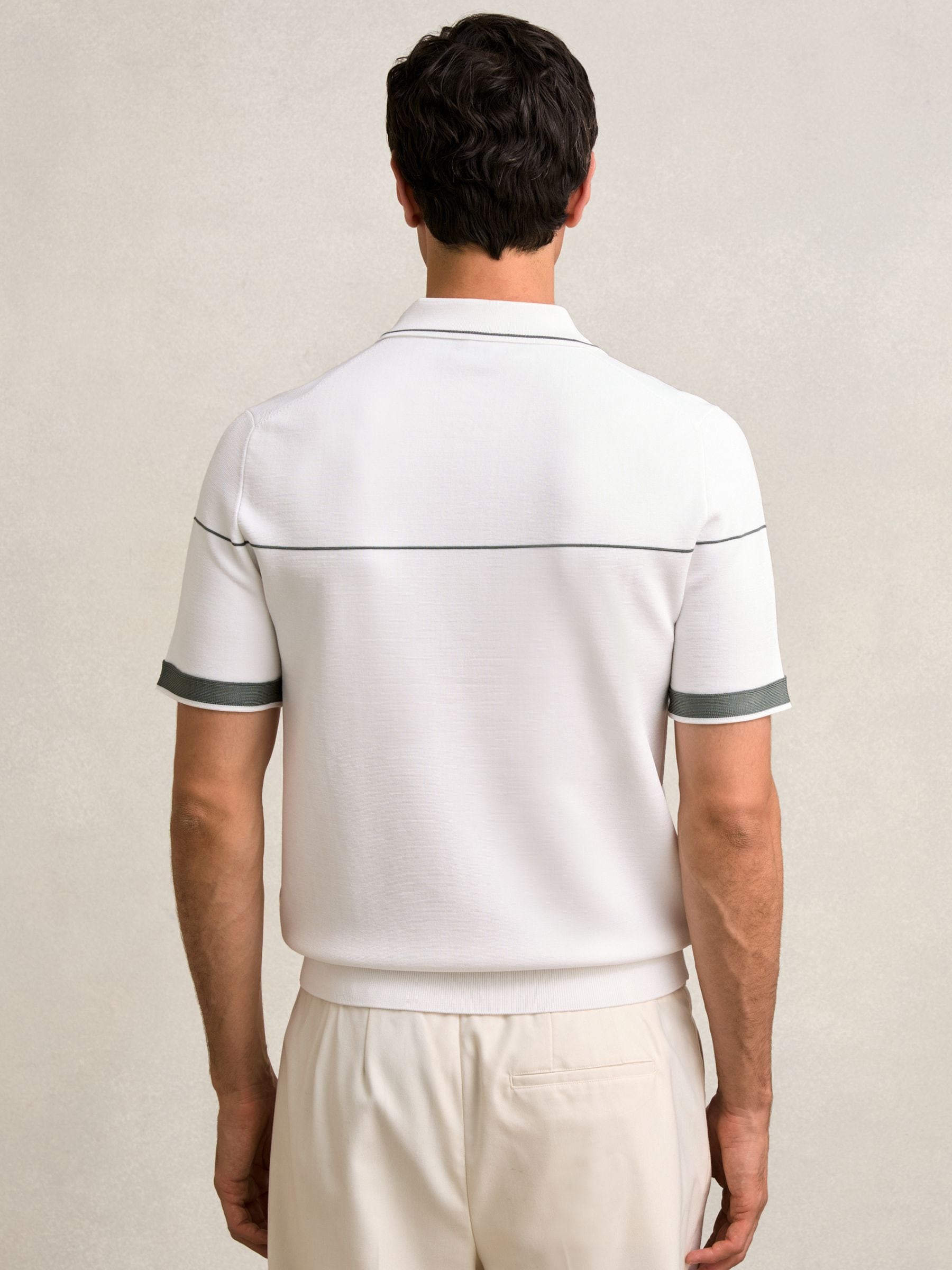 Buy Reiss White/Green Bradford Half-Zip Tipped Polo Shirt from the