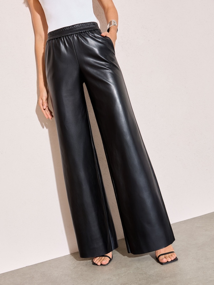 Friends Like These Black Faux Leather Elasticaed Trousers - Image 1 of 4