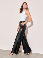 Friends Like These Black Faux Leather Elasticaed Trousers - Image 3 of 4