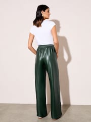 Friends Like These Khaki Green Faux Leather Elasticaed Trousers - Image 2 of 4