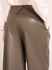 Friends Like These Chocolate Brown Faux Leather Pleated Wide Leg Trousers - Image 3 of 4