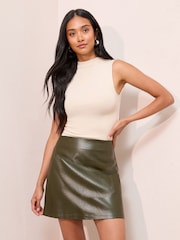 Friends Like These Khaki Green Faux Leather Mini Skirt - Image 1 of 4