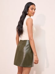 Friends Like These Khaki Green Faux Leather Mini Skirt - Image 4 of 4