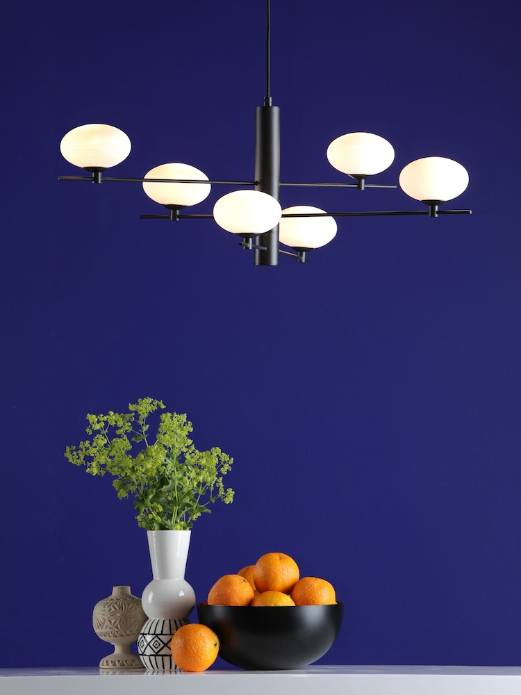 Dar Lighting Matt Black Opal Glass Jasper 6lt Pendant - Image 1 of 6 Dar Lighting Matt Black Opal Glass Jasper 6lt Pendant - Image 1 of 6