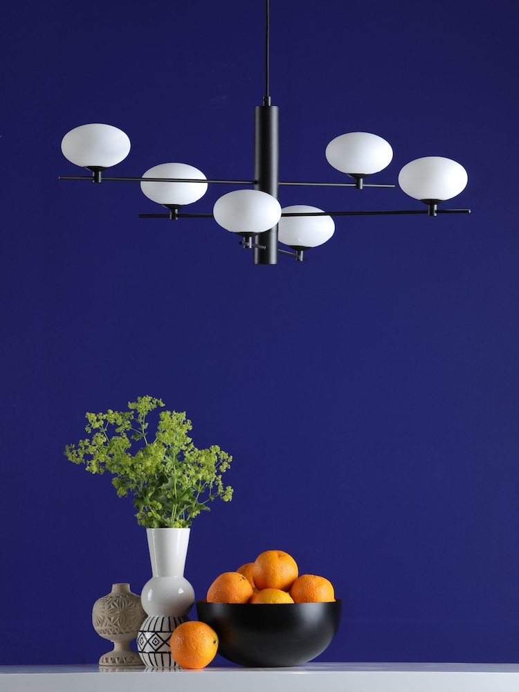 Dar Lighting Matt Black Opal Glass Jasper 6lt Pendant - Image 2 of 6 Dar Lighting Matt Black Opal Glass Jasper 6lt Pendant - Image 2 of 6