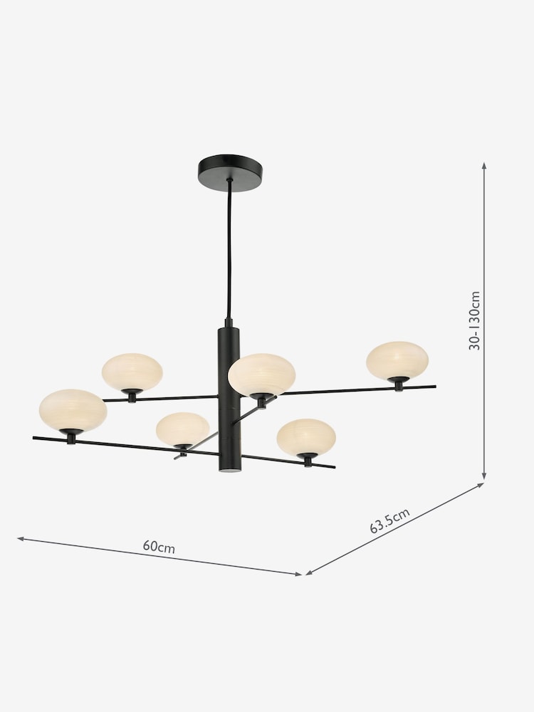 Dar Lighting Matt Black Opal Glass Jasper 6lt Pendant - Image 6 of 6