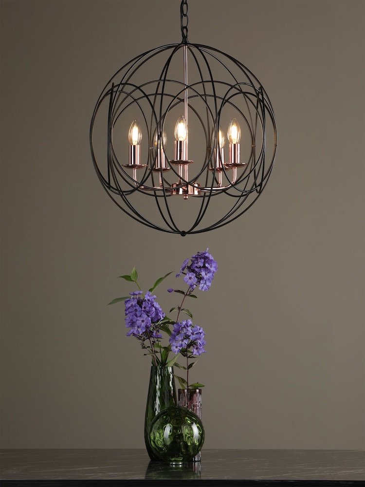Dar Lighting Matt Black  Polished Copper Phoenix 5lt Pendant - Image 1 of 5