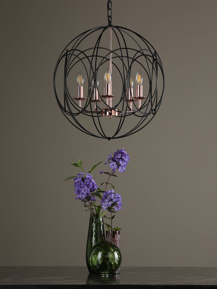 Dar Lighting Matt Black Polished Copper Phoenix 5lt Pendant - Image 2 of 5 Dar Lighting Matt Black Polished Copper Phoenix 5lt Pendant - Image 2 of 5