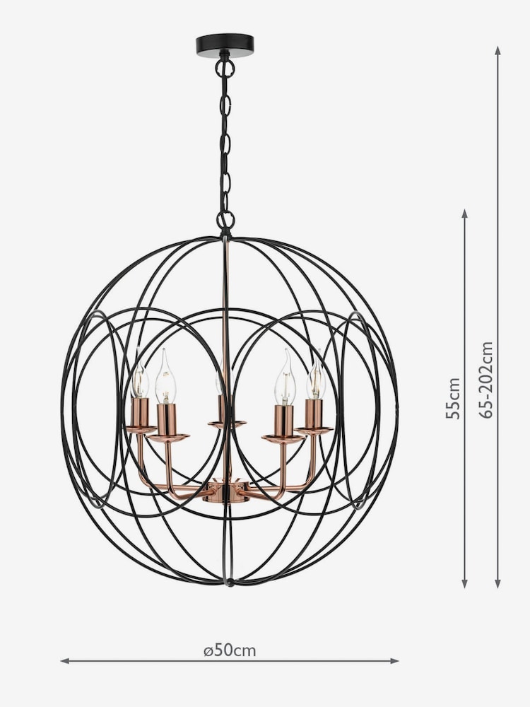 Dar Lighting Matt Black  Polished Copper Phoenix 5lt Pendant - Image 5 of 5