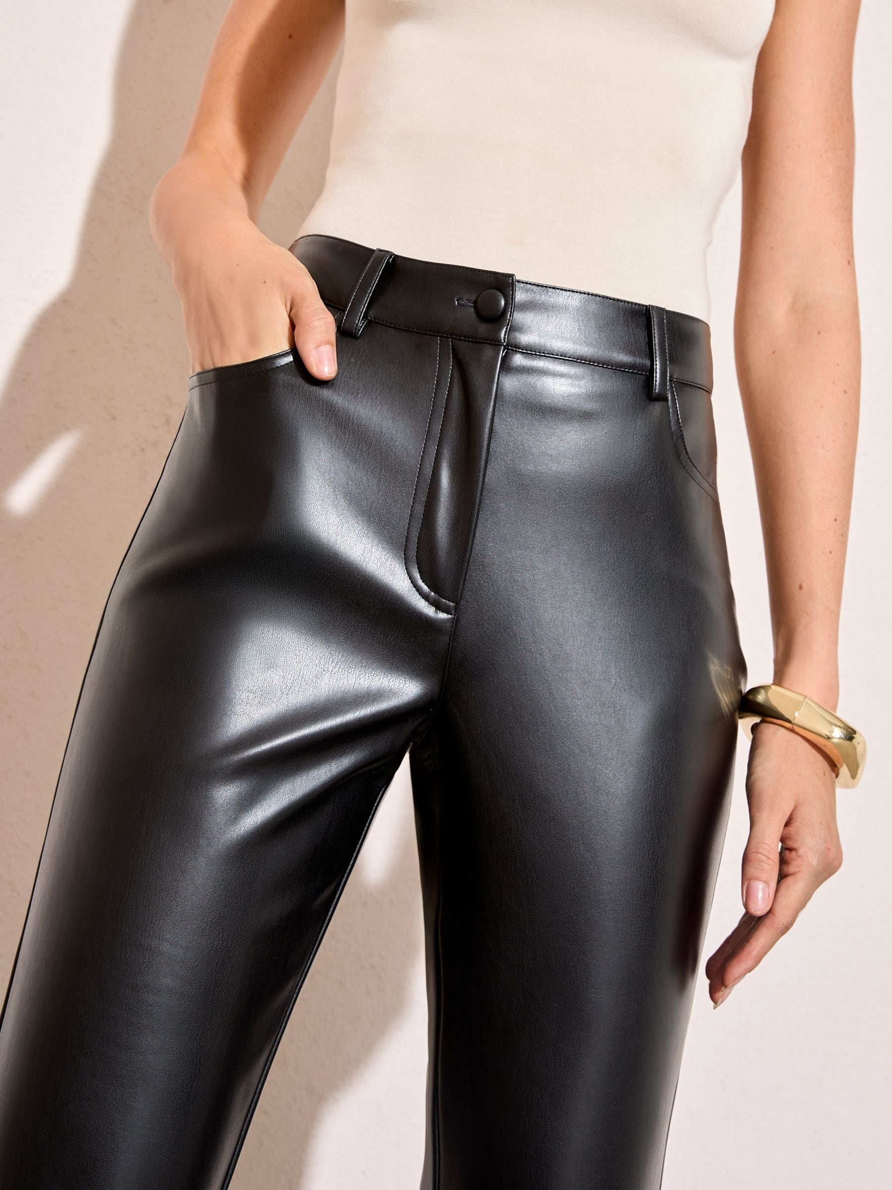 Buy Friends Like These Black Petite Faux Leather Bootcut Trousers