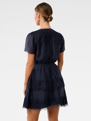 Forever New Blue Petite Mini Emmy Lace Trim Dress with a Touch of Linen - Image 2 of 5