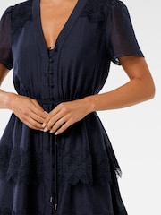 Forever New Blue Petite Mini Emmy Lace Trim Dress with a Touch of Linen - Image 5 of 5