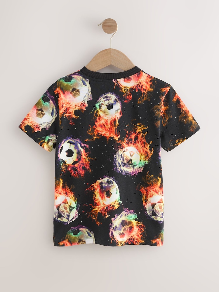 Black Flame Foootball Regular Fit Short Sleeve All-Over Print T-Shirt (3-16yrs) - Image 2 of 4