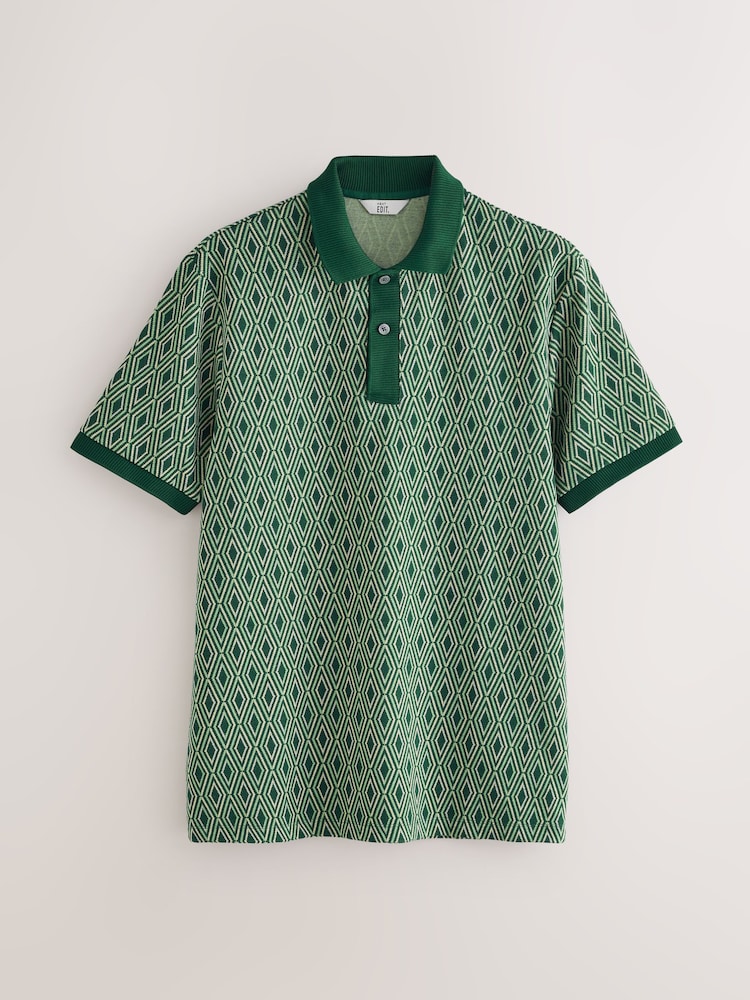 Green EDIT Geo Pattern Polo Shirt - Image 1 of 7