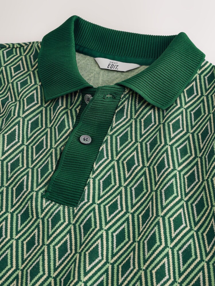 Green EDIT Geo Pattern Polo Shirt - Image 2 of 7