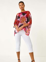 Roman Floral Print Mesh Overlay Top - Imagem 1 de 1