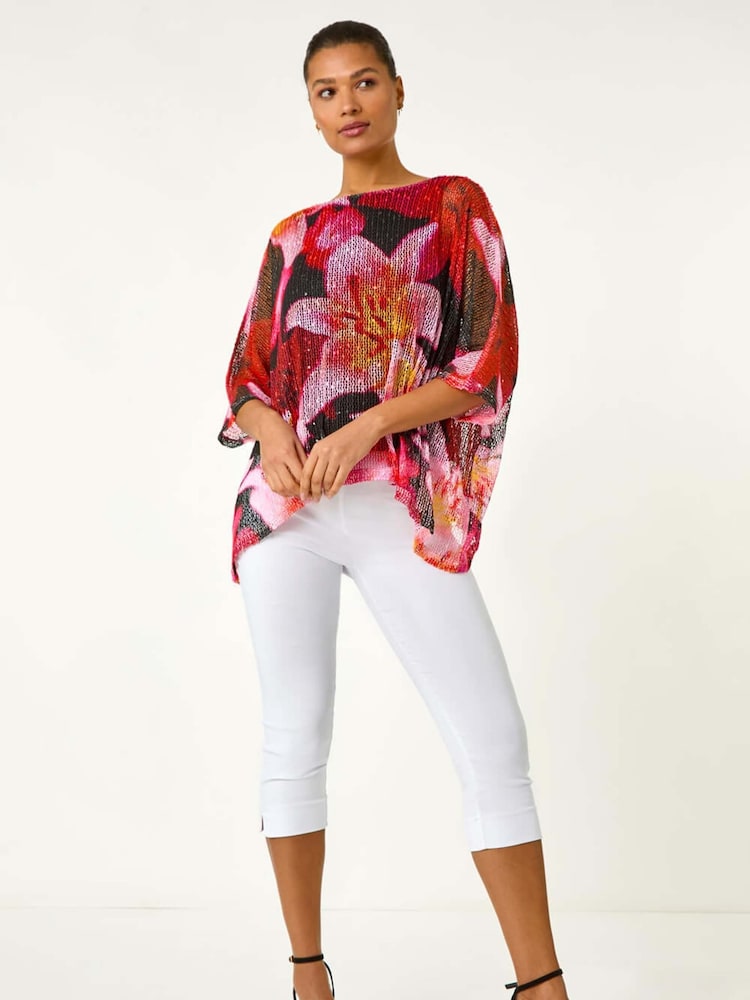 Roman Floral Print Mesh Overlay Top - Imagem 1 de 1