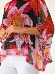 Roman Pink Floral Print Mesh Overlay Top - Image 5 of 5