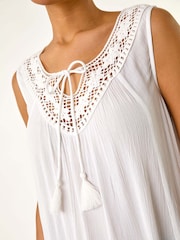 Roman White Embroidered Tie Neck Vest Top - Image 2 of 5