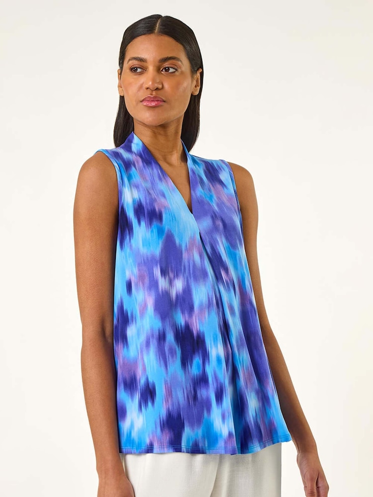 Roman Purple Smudge Print Pleat Front Vest - Image 1 of 5