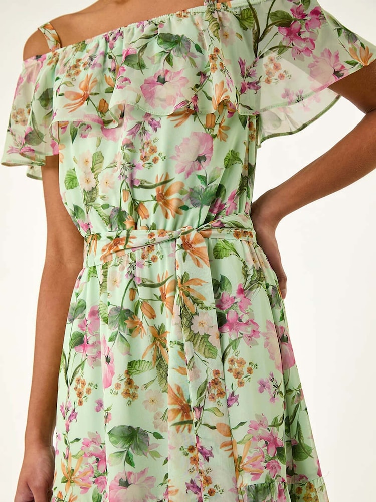 Roman Green Floral Print Bardot Midi Dress - Image 5 of 5