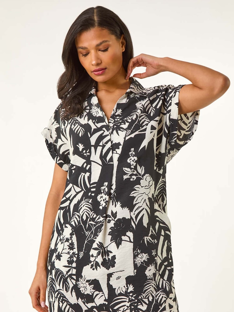 Roman Black Palm Print Cocoon Dress - Image 2 of 5